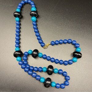 TRIFARI Vintage Lucite Necklace Navy Blue Black Beads Granny Core